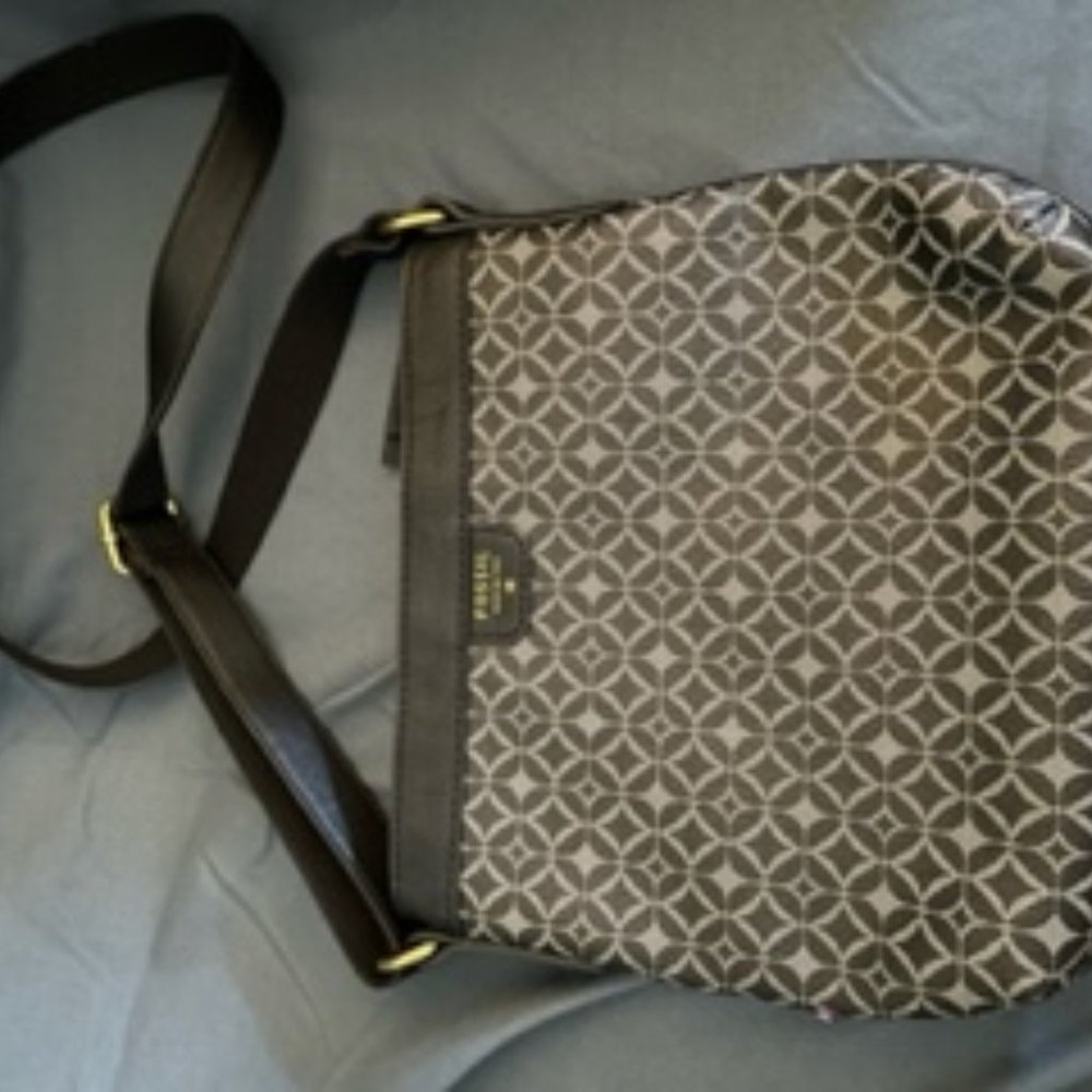 Fossil Crossbody Bag - Black with Diamond Design
